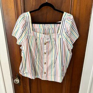 J. Crew Striped square-neck button-front top in stretch cotton poplin